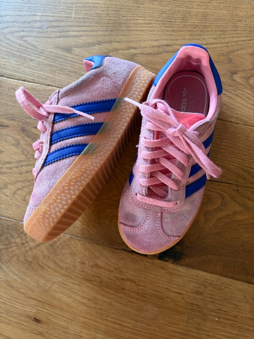 Pink Suede Samba Sneakers Blue Stripes Kids
